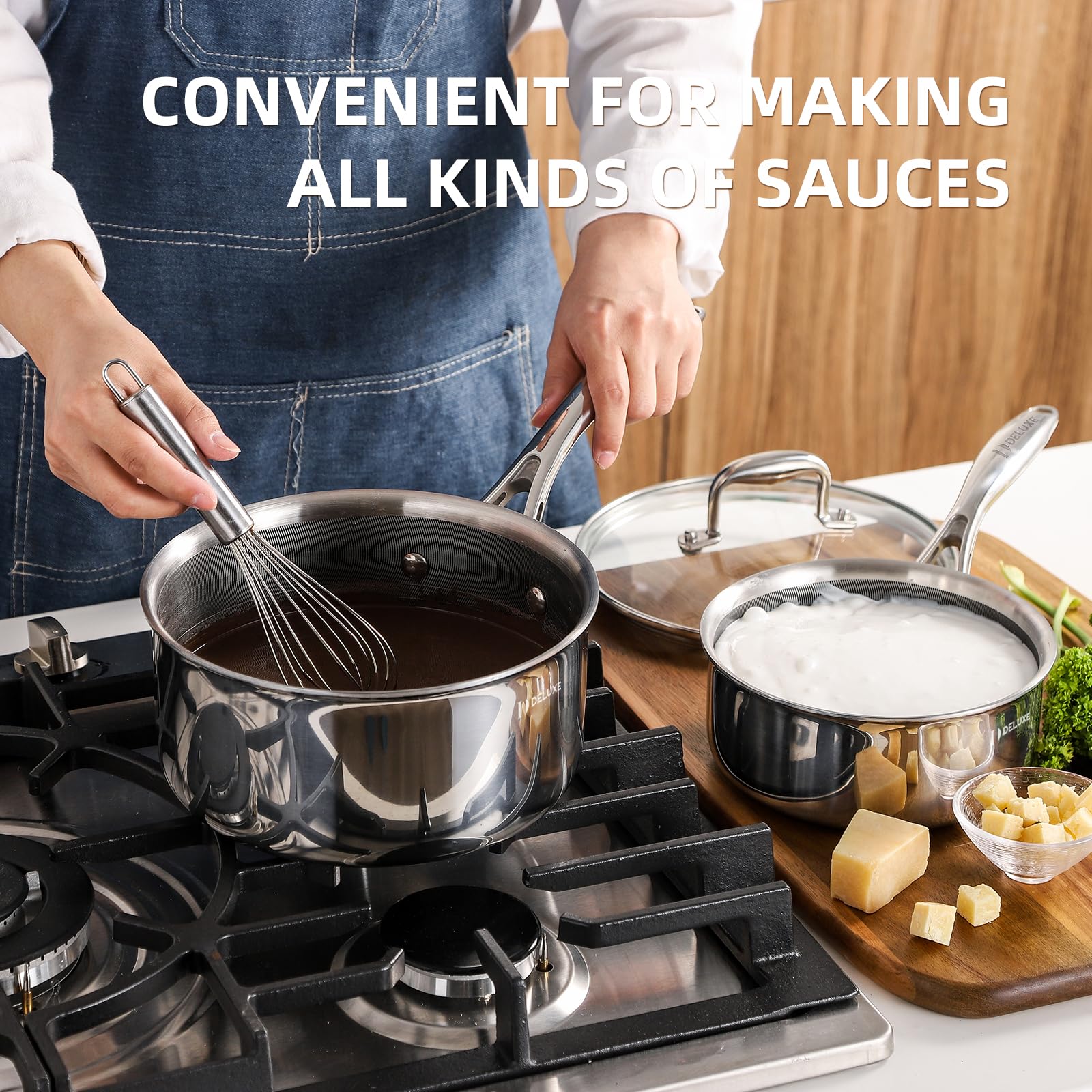 13-Piece Hybrid Ceramic Nonstick Stainless Steel Cookware Set - Deluxe Cookware