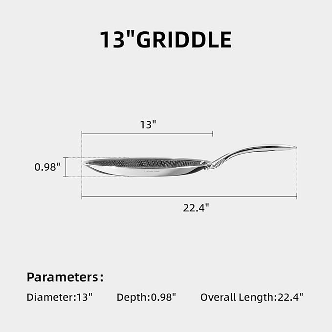 13 In Hybrid Ceramic Nonstick Stainless Steel Griddle Pan - Deluxe Cookware