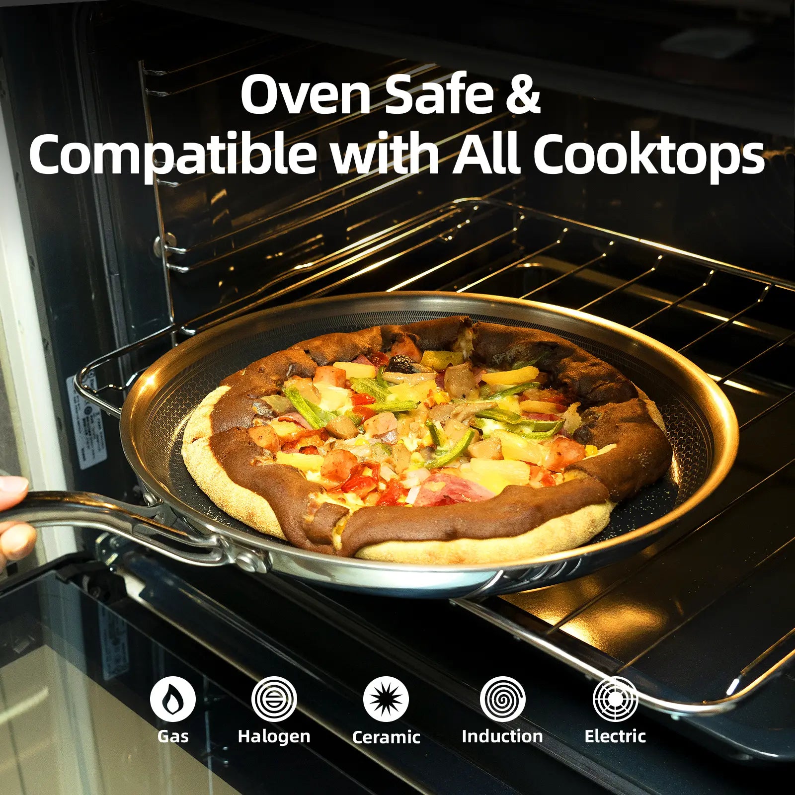 13 inch hybrid ceramic nonstick griddle pan with pizza baking in oven, compatible with all cooktops