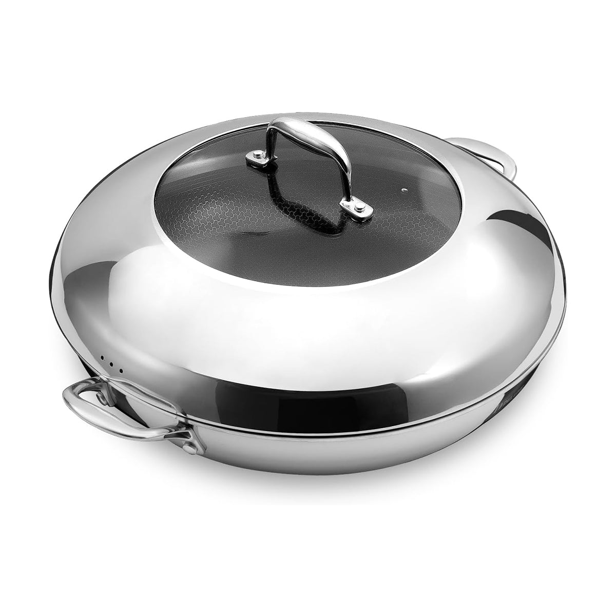 Deluxe Cookware 14 inch hybrid ceramic nonstick stainless steel frying pan with lid