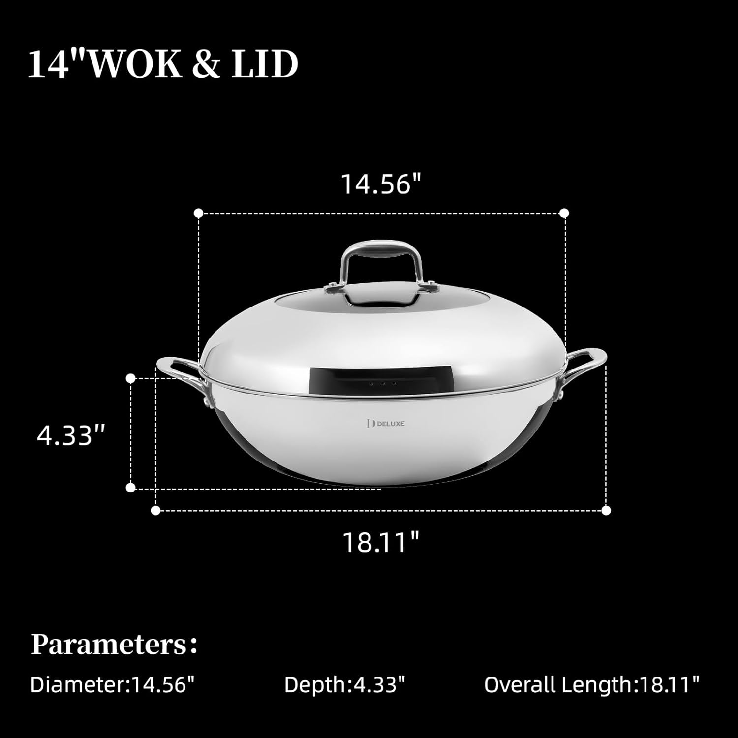 Deluxe Cookware 14 inch hybrid ceramic nonstick stainless steel wok with lid