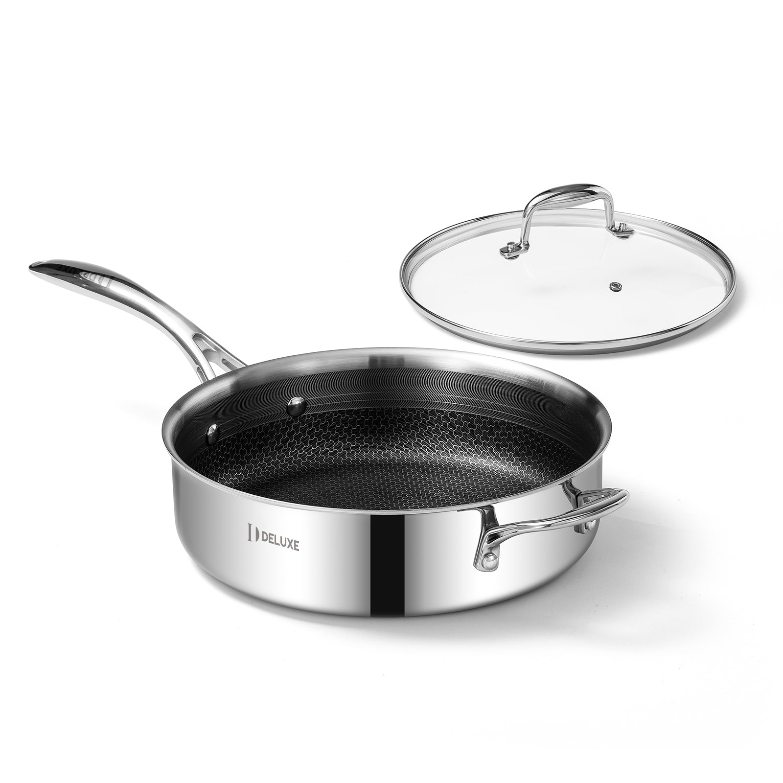 3.7 Qt Hybrid Ceramic Nonstick Stainless Steel Sauté Pan with Lid - Deluxe Cookware