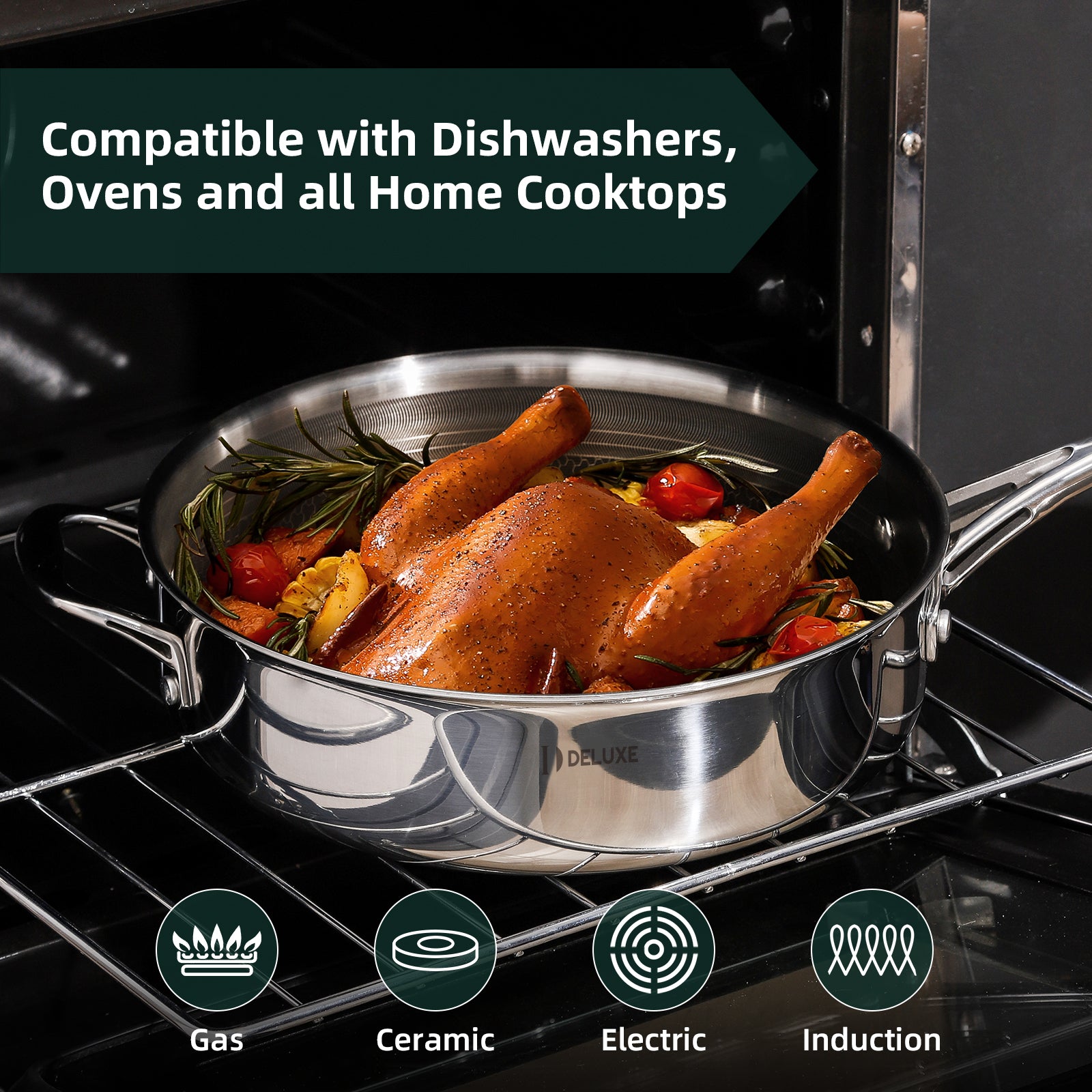 3.7 Qt Hybrid Ceramic Nonstick Stainless Steel Sauté Pan with Lid - Deluxe Cookware