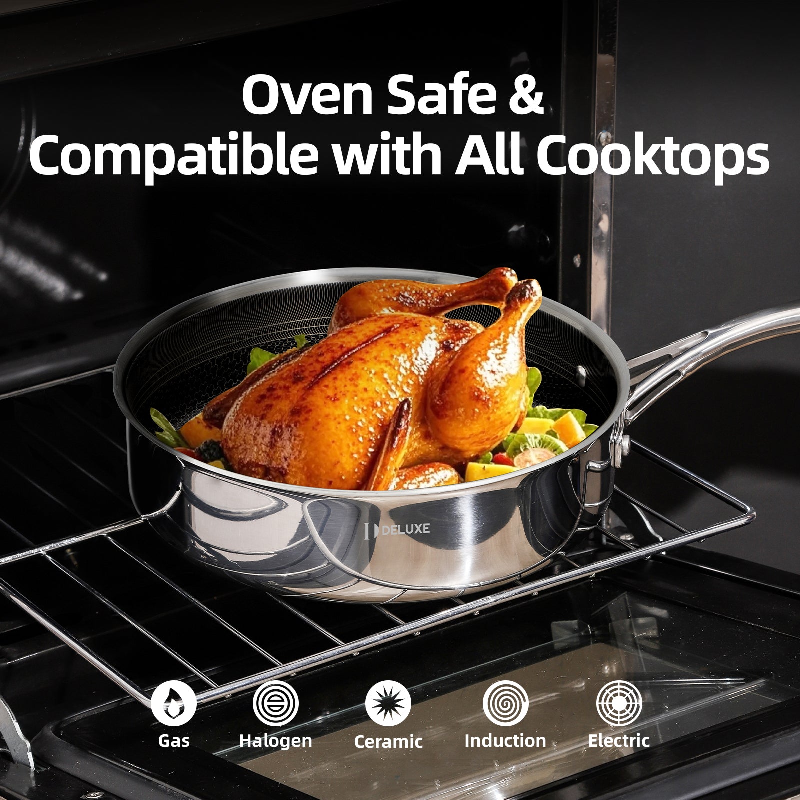 5 Qt Hybrid Ceramic Nonstick Stainless Steel Sauté Pan with Lid - Deluxe Cookware