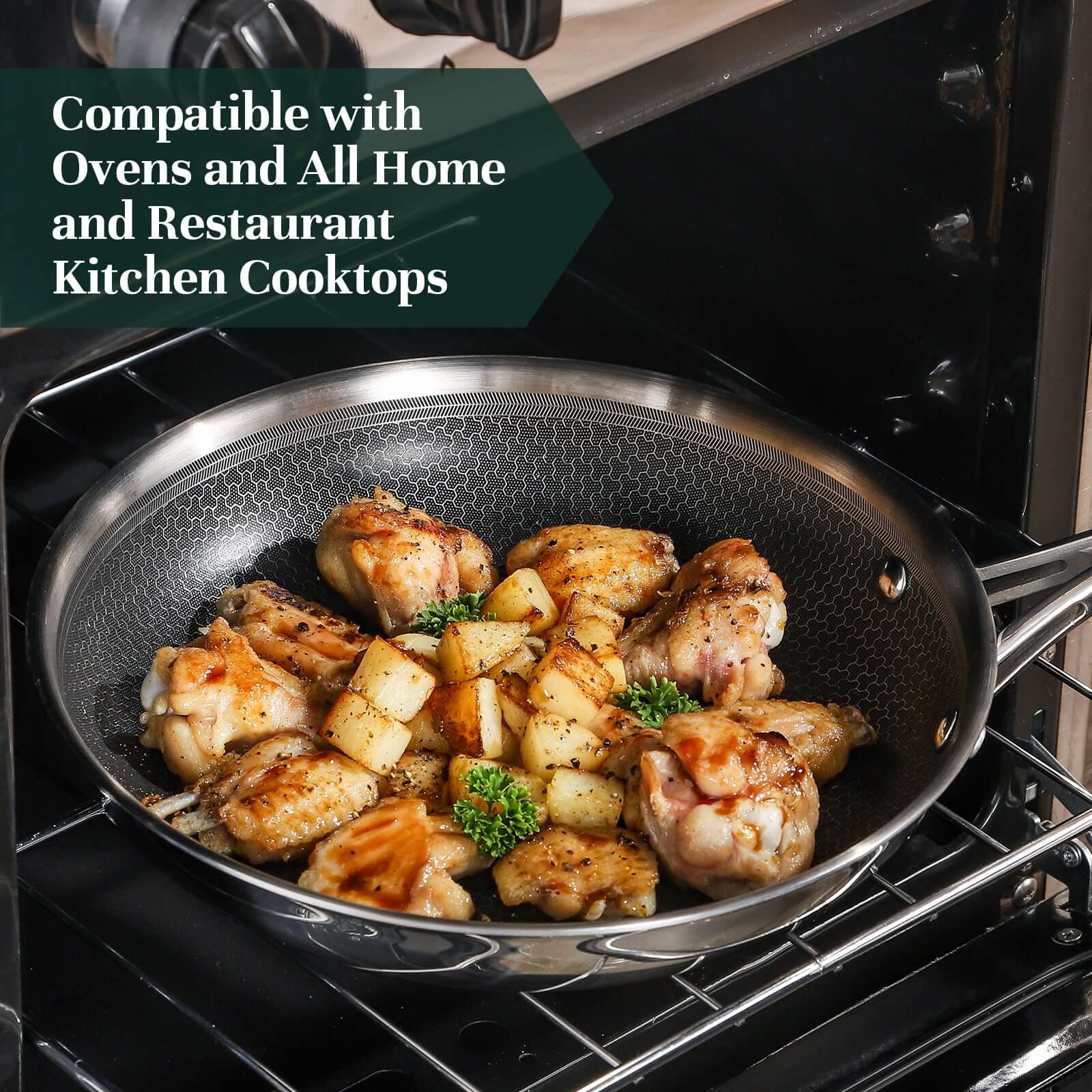 oven safe pan-deluxe cookware up to 500°F
