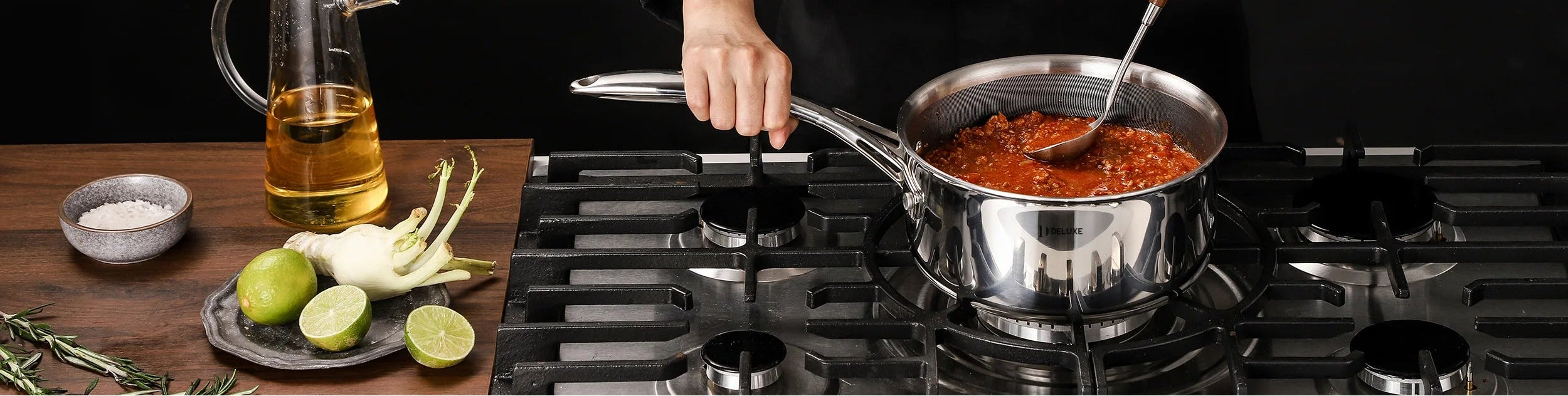 Deluxe Cookware hybrid ceramic nonstick cookware collection promotional banner