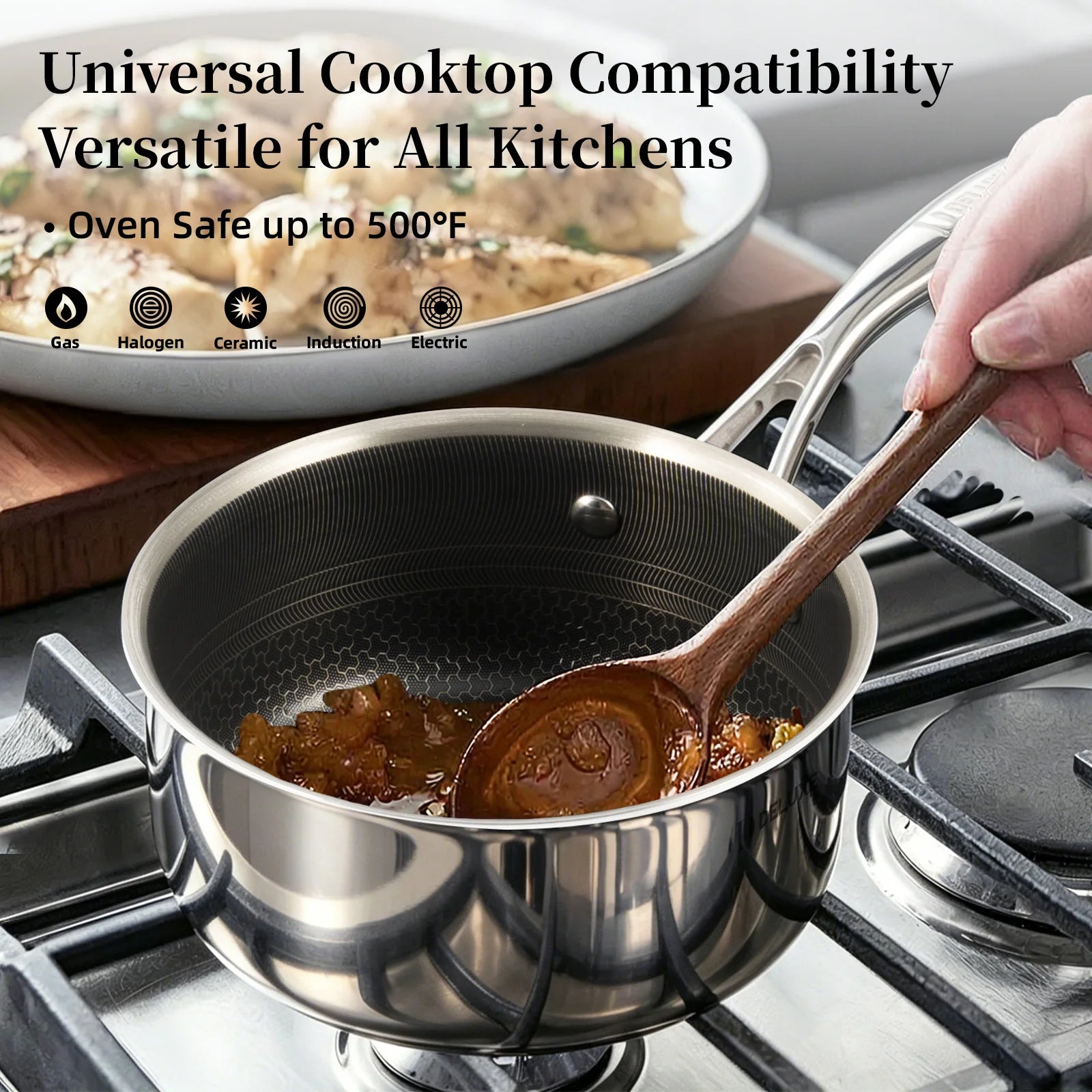 Deluxe Cookware 2 quart hybrid ceramic nonstick stainless steel saucepan with lid