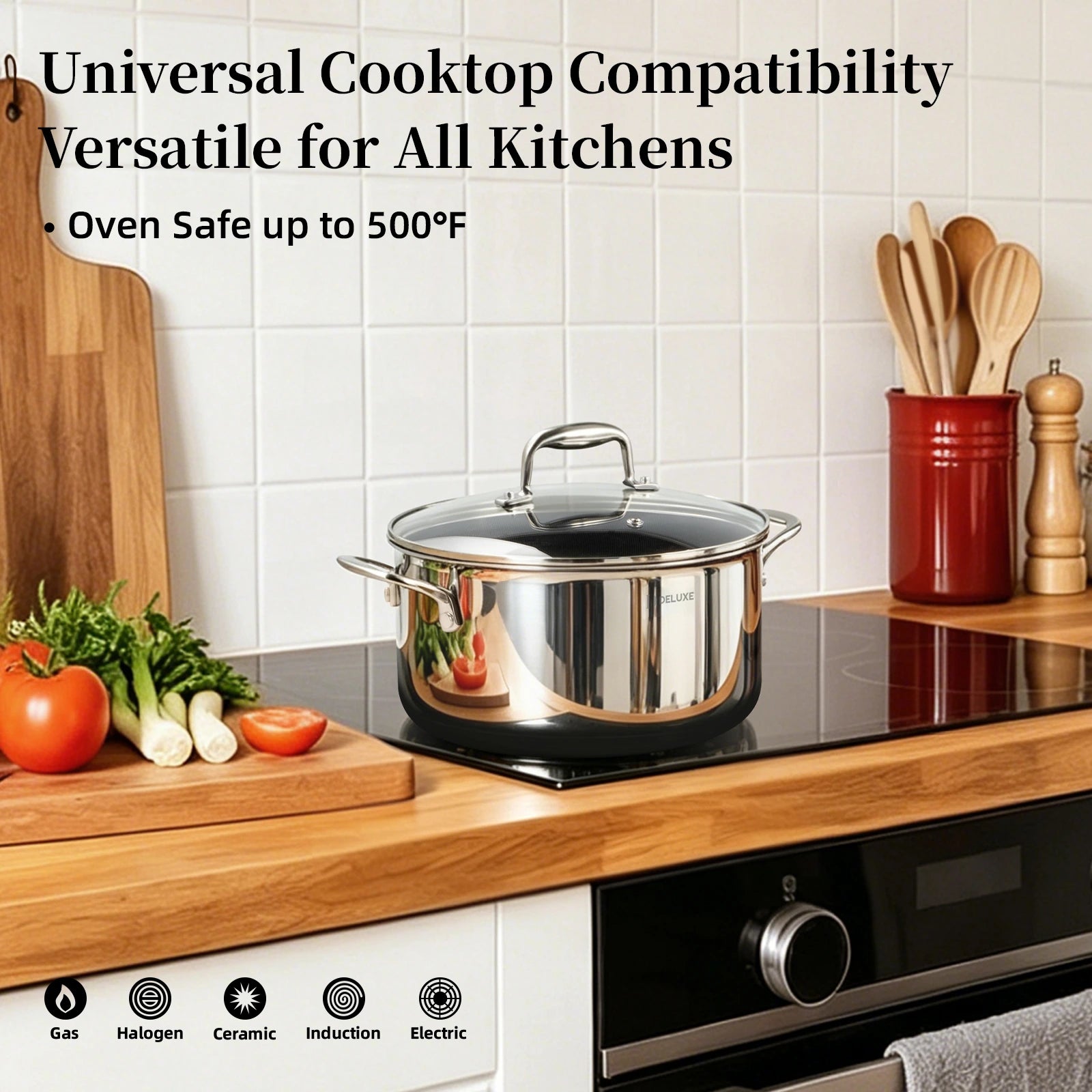 Deluxe Cookware hybrid ceramic nonstick stainless steel dutch oven with lid