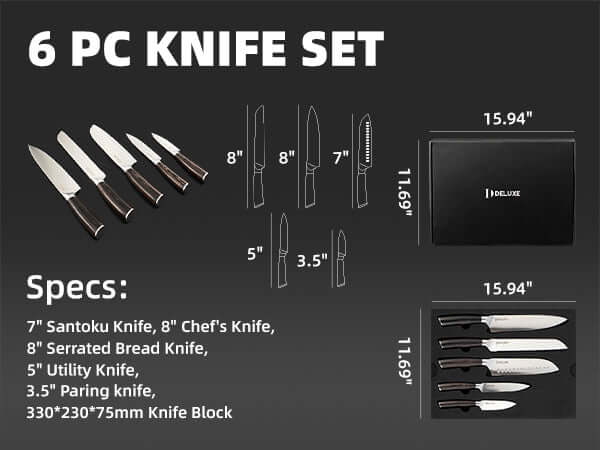 6-piece kitchen knife set with specifications