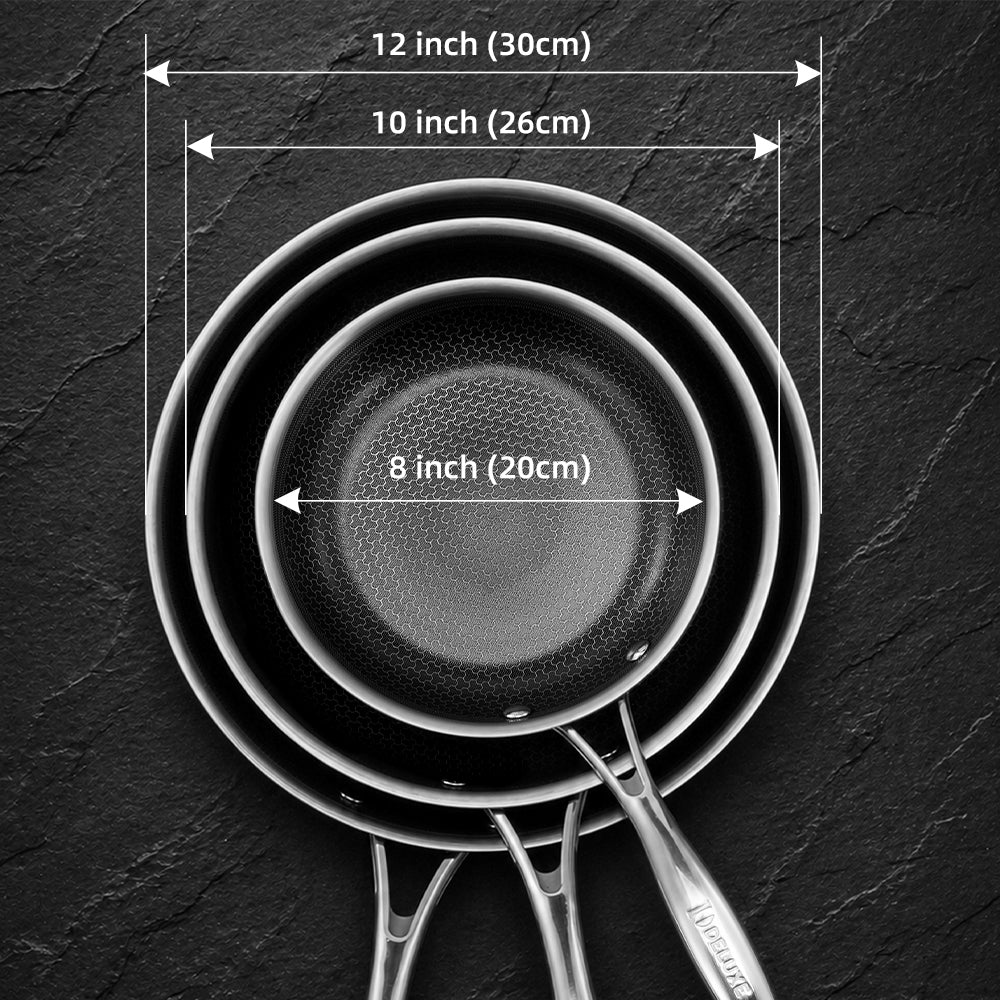 Deluxe Cookware hybrid ceramic nonstick stainless steel frying pan set with glass lids