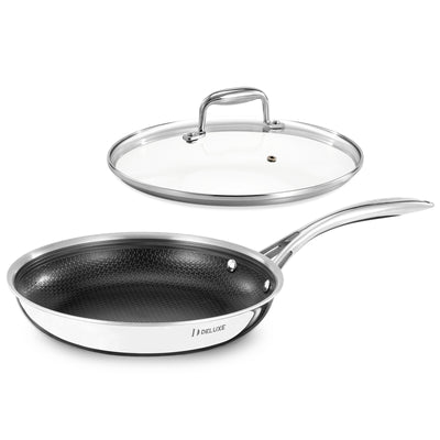 Deluxe Cookware hybrid ceramic nonstick stainless steel frying pan set with glass lids