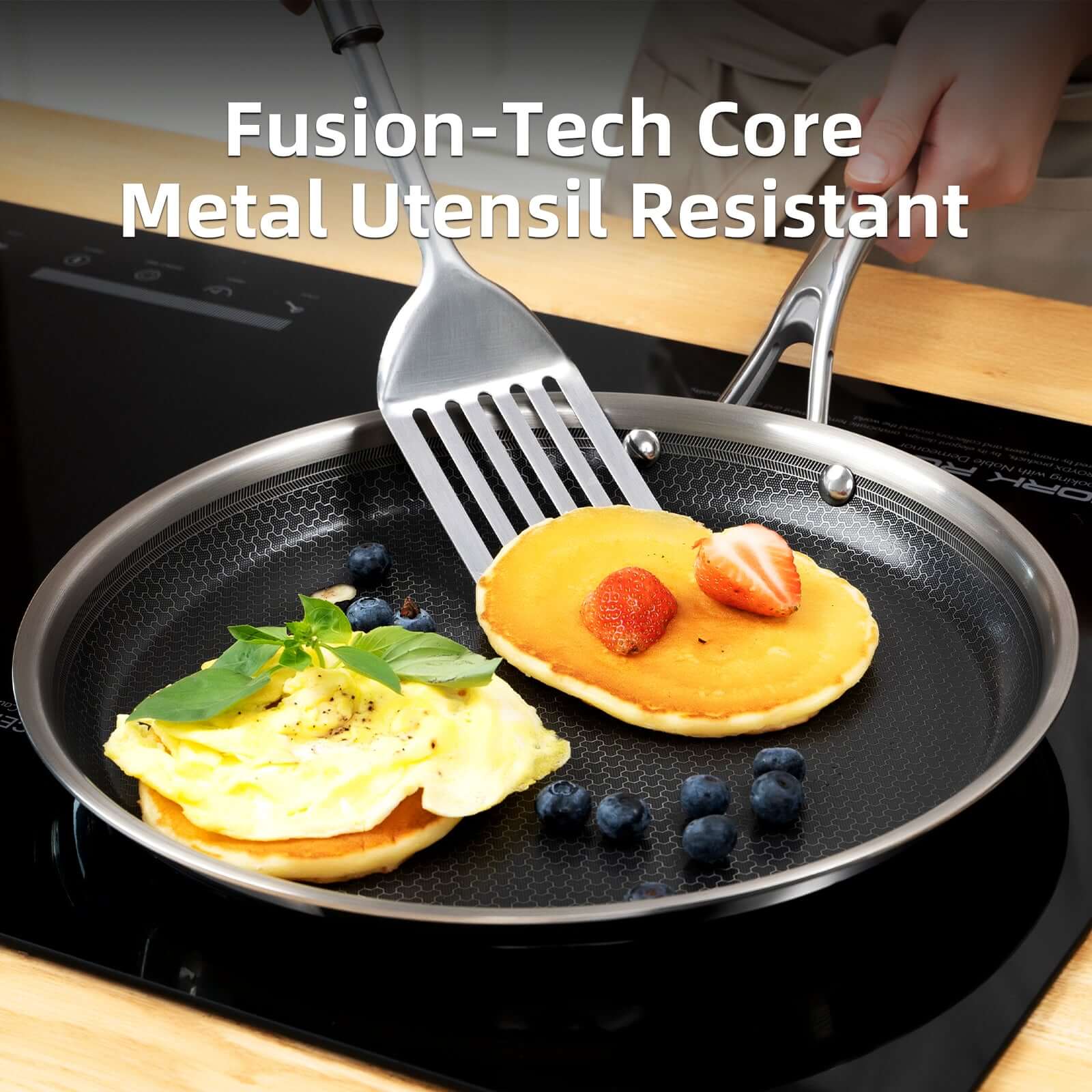 Pancake pan with even heat distribution Metal Utensil Resistant