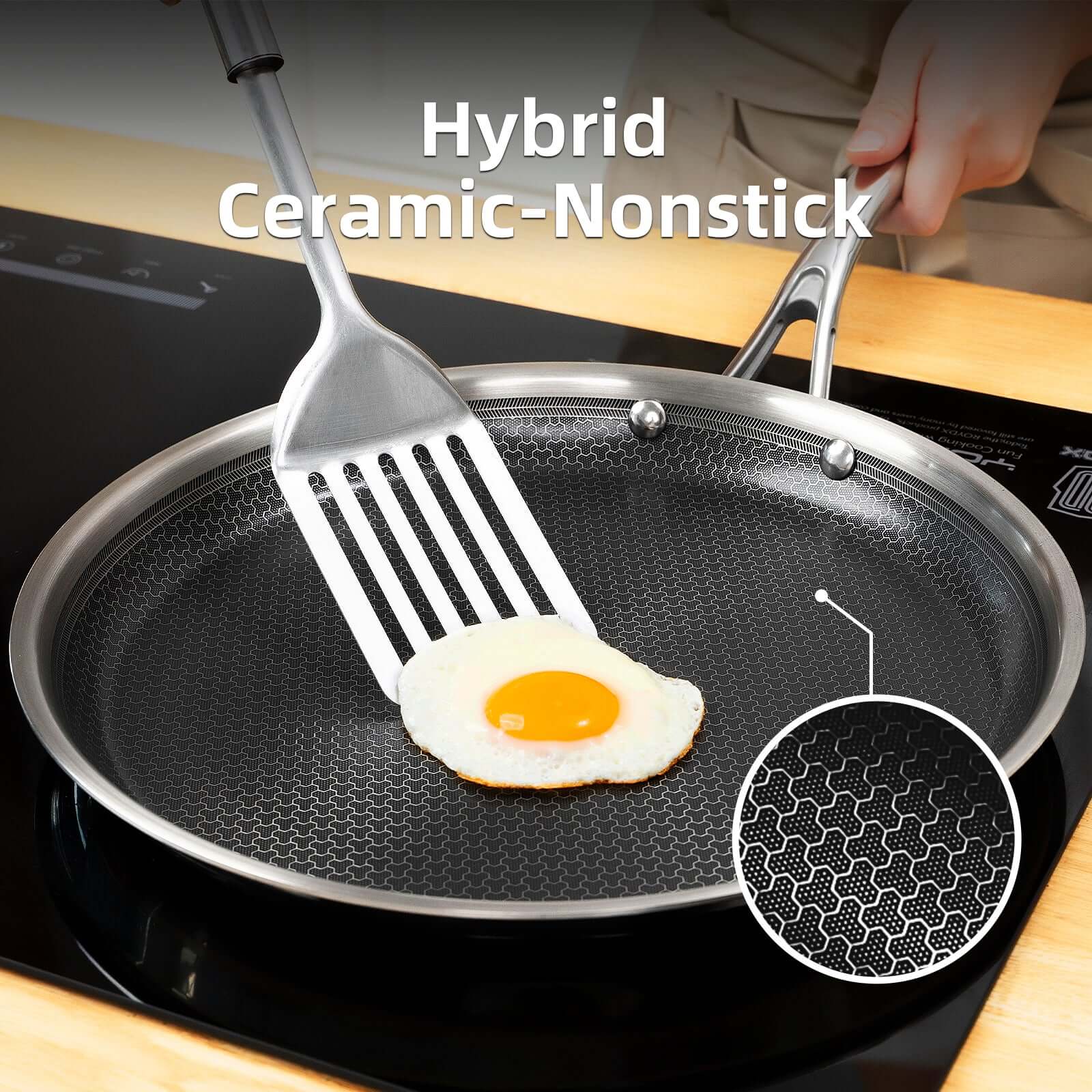 Hybrid Ceramic-Nonstick stainless steel frying pan  for eggs