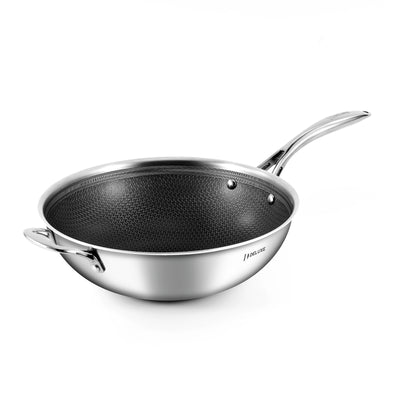 12-inch hybrid ceramic nonstick stainless steel wok with two handles