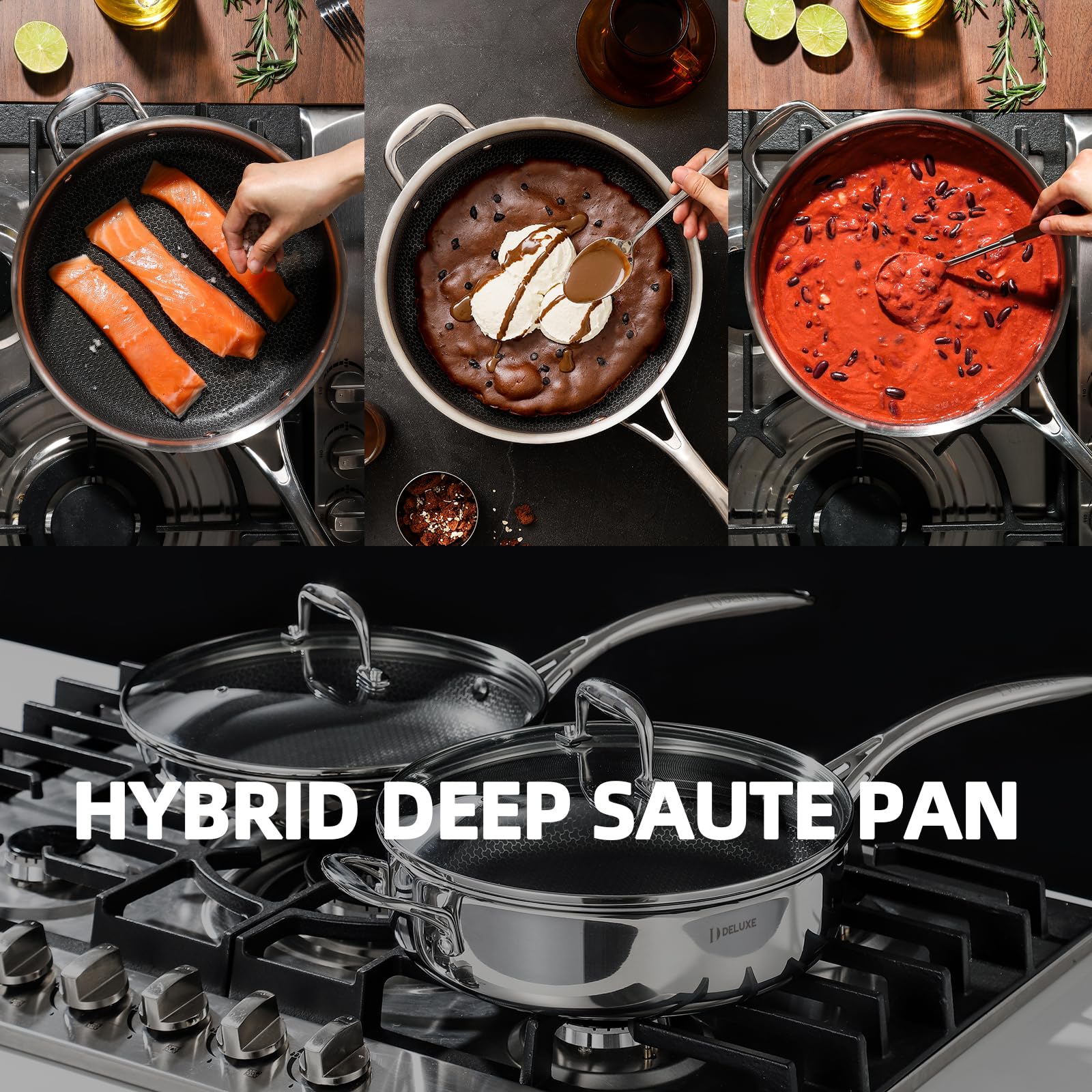 13-Piece Hybrid Ceramic Nonstick Stainless Steel Cookware Set - Deluxe Cookware