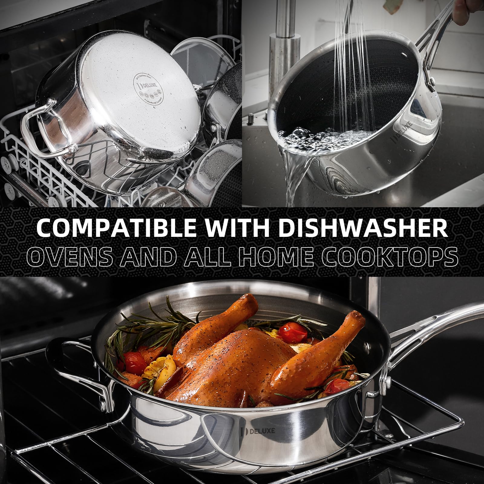 13-Piece Hybrid Ceramic Nonstick Stainless Steel Cookware Set - Deluxe Cookware