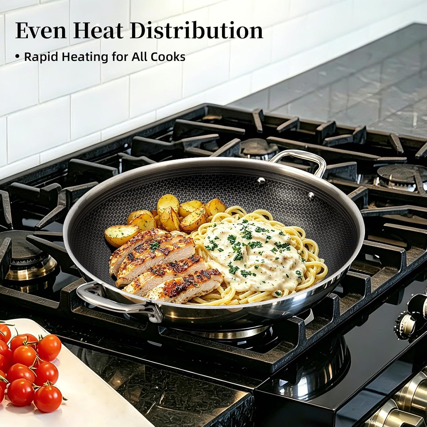 Deluxe Cookware 14 inch hybrid ceramic nonstick stainless steel frying pan with lid