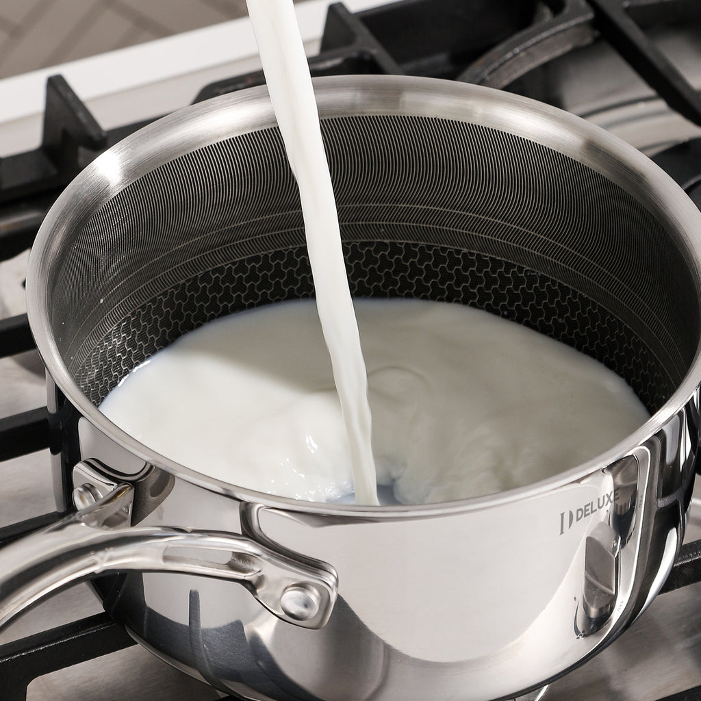 DELUXE Hybrid Keramisk Nonstick 3-Quart Kasserolle med Hærdet Glaslåg, Rustfri Stålgryde med Stay-Cool Håndtag, Tåler Opvaskemaskine Ovn, Klar til Induktion, PFOA Fri, Kompatibel med Alle Kogeplader 