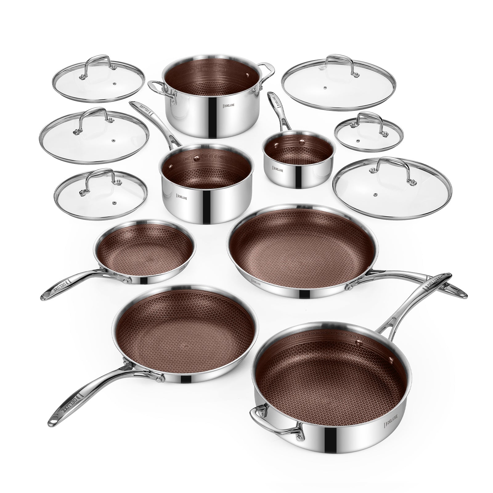 13-Piece Hybrid Ceramic Nonstick Stainless Steel Cookware Set (Burgundy) - Deluxe Cookware