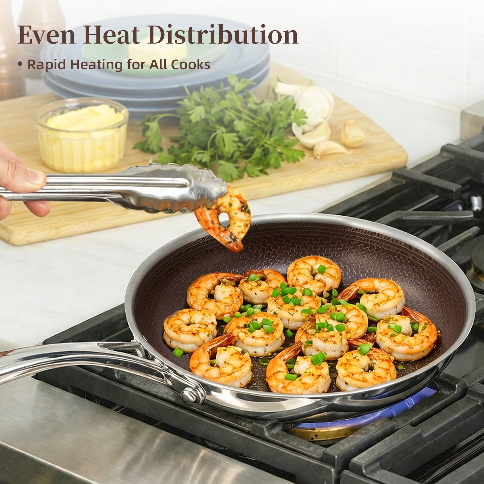 5-Piece Hybrid Nonstick Stainless Steel Frying Pan Set (Burgundy) - Deluxe Cookware