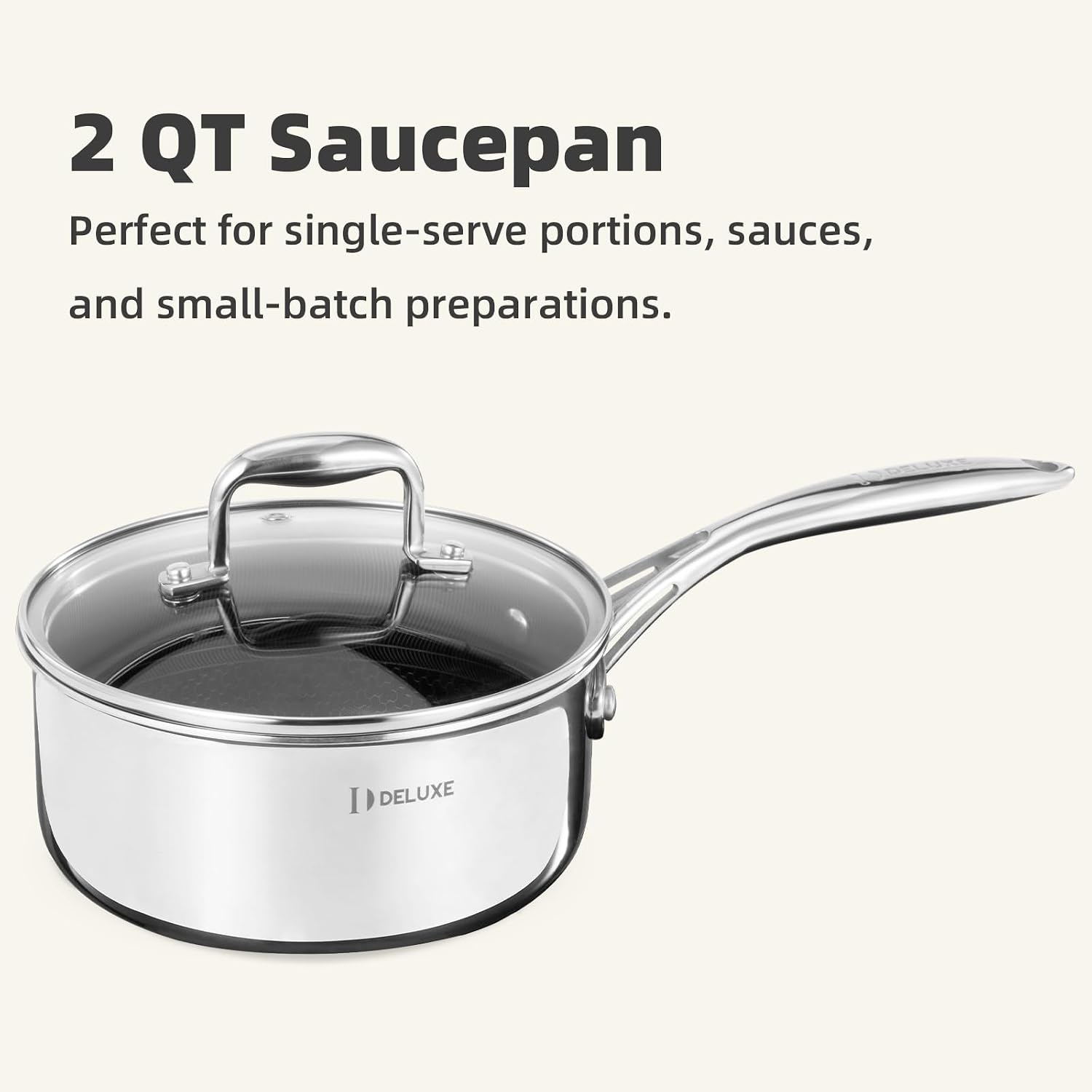 Deluxe Cookware 2 quart hybrid ceramic nonstick stainless steel saucepan with lid