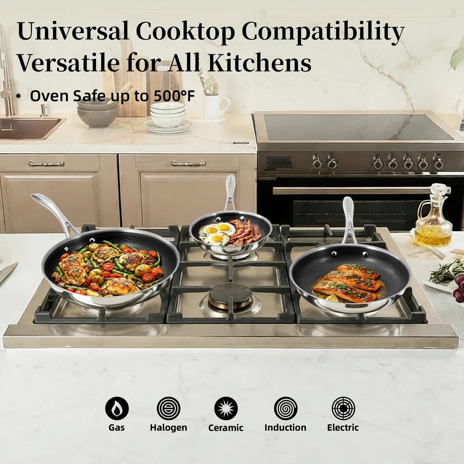 5-Piece Hybrid Ceramic Nonstick Stainless Steel Frying Pan Set