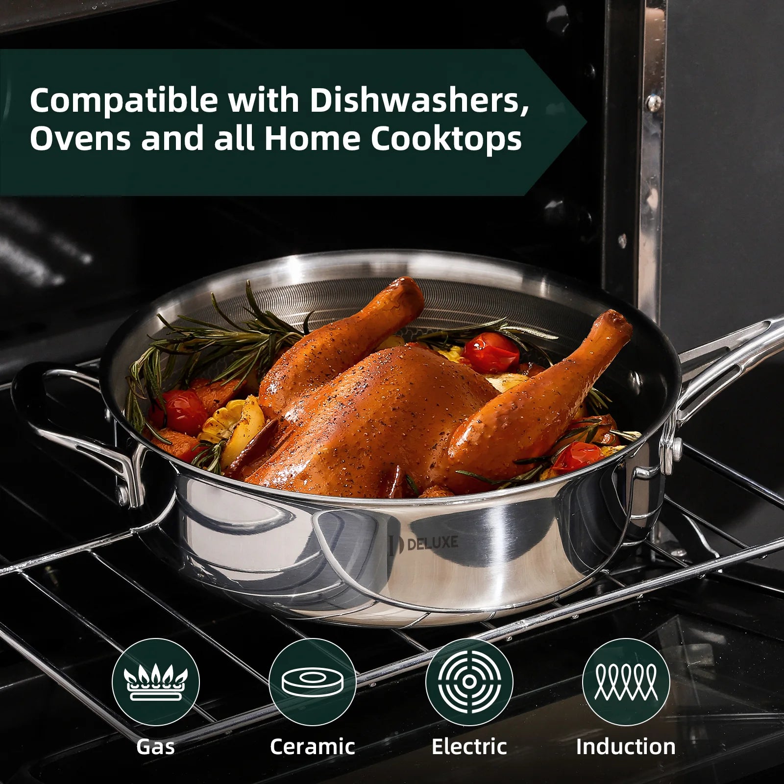3.7 Qt Hybrid Ceramic Nonstick Stainless Steel Sauté Pan with Lid - Deluxe Cookware