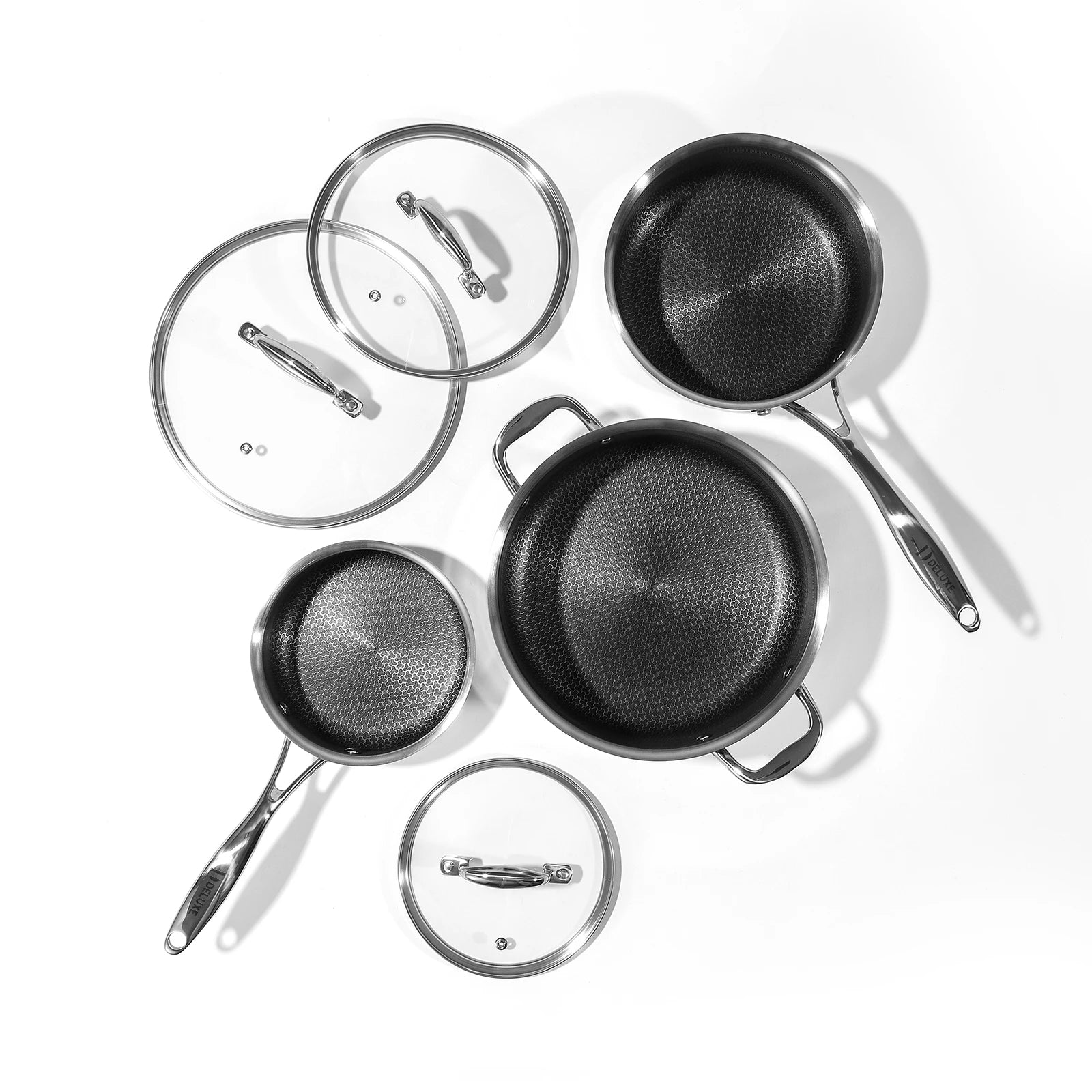 6-piece hybrid ceramic nonstick stainless steel pot set with glass lids