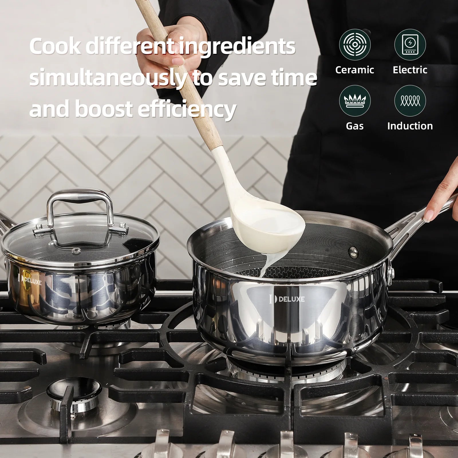 1.3 Qt Hybrid Ceramic Saucepan boiling sauce