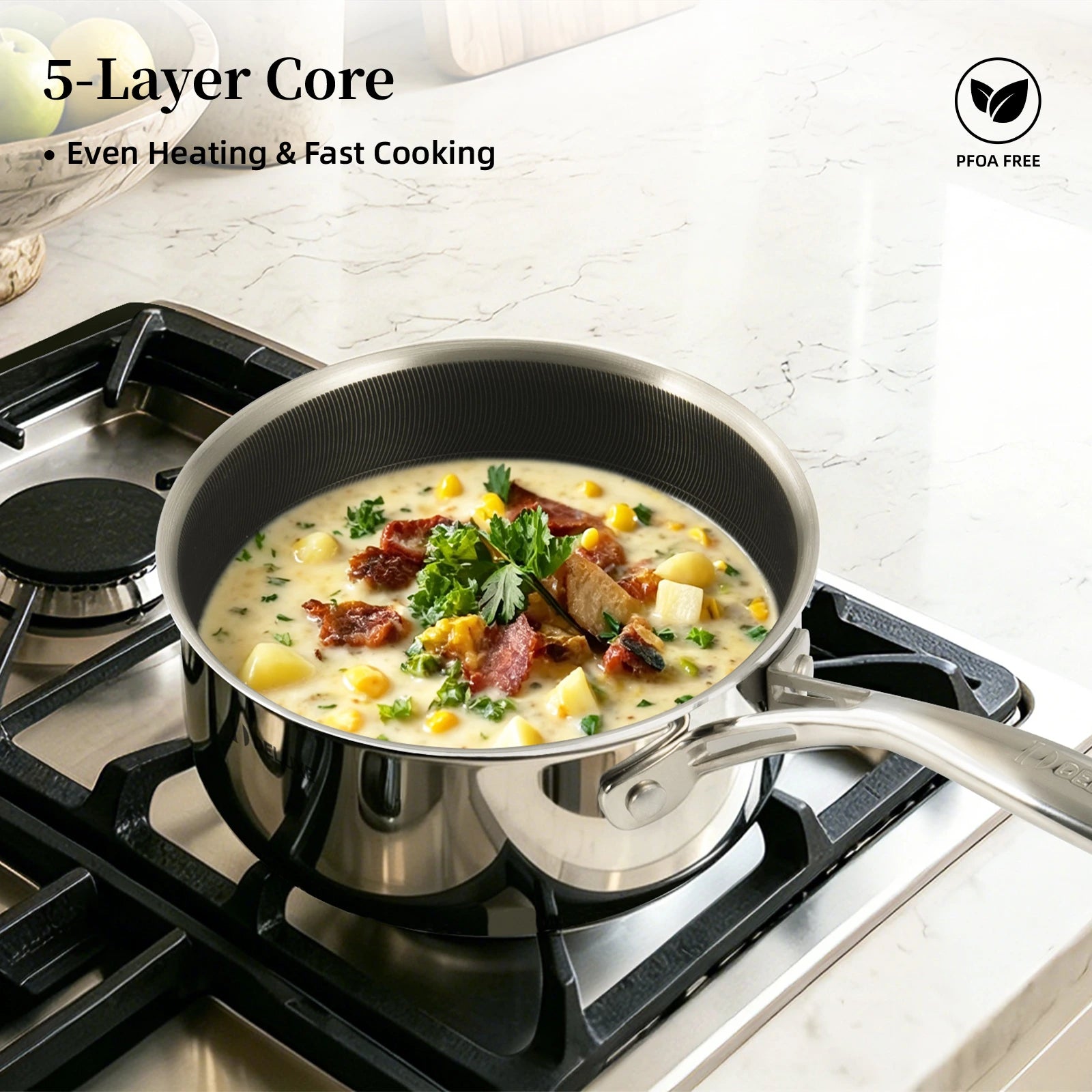 1.3 Qt Hybrid Ceramic Nonstick Stainless Steel Saucepan with Lid