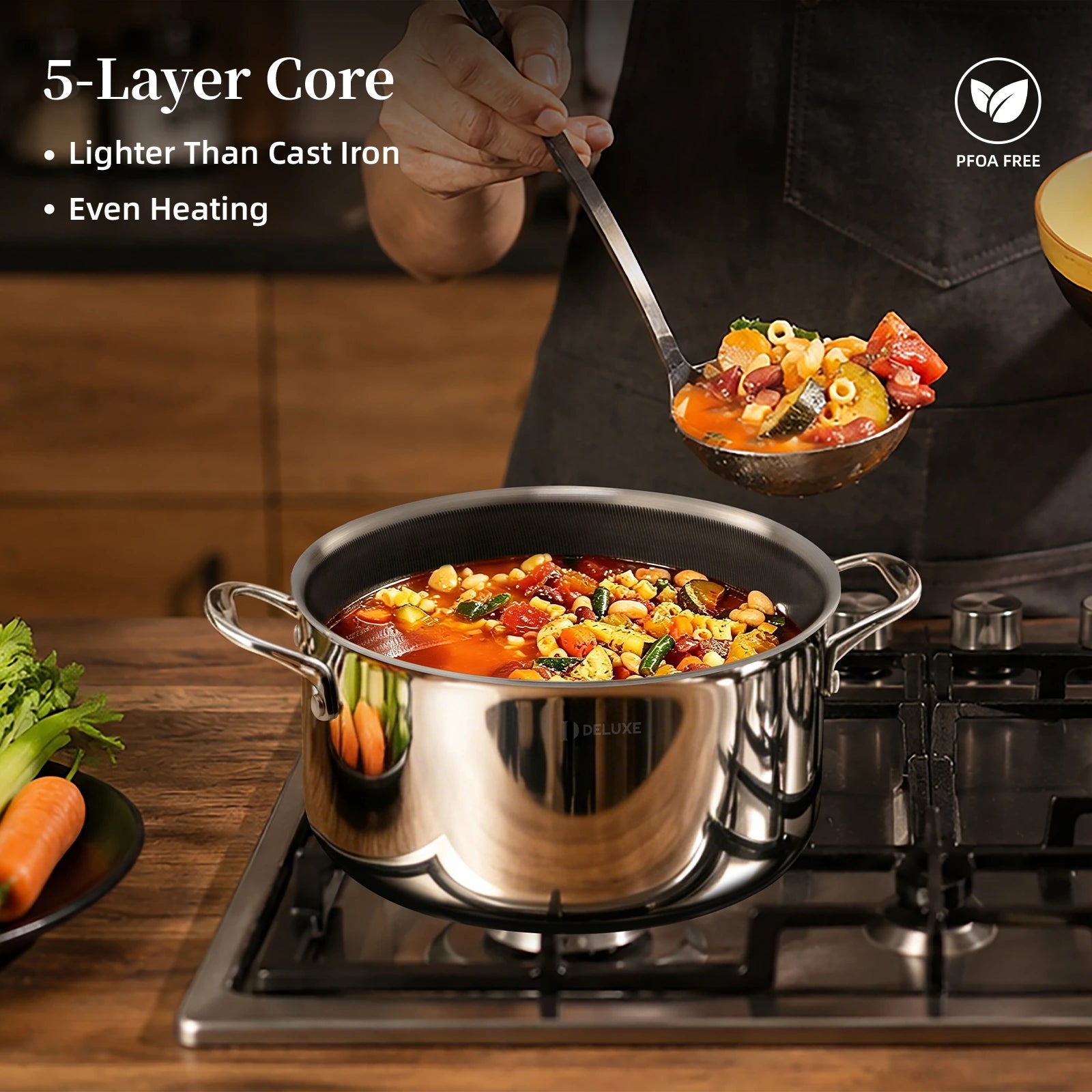 Deluxe Cookware hybrid ceramic nonstick stainless steel dutch oven with lid