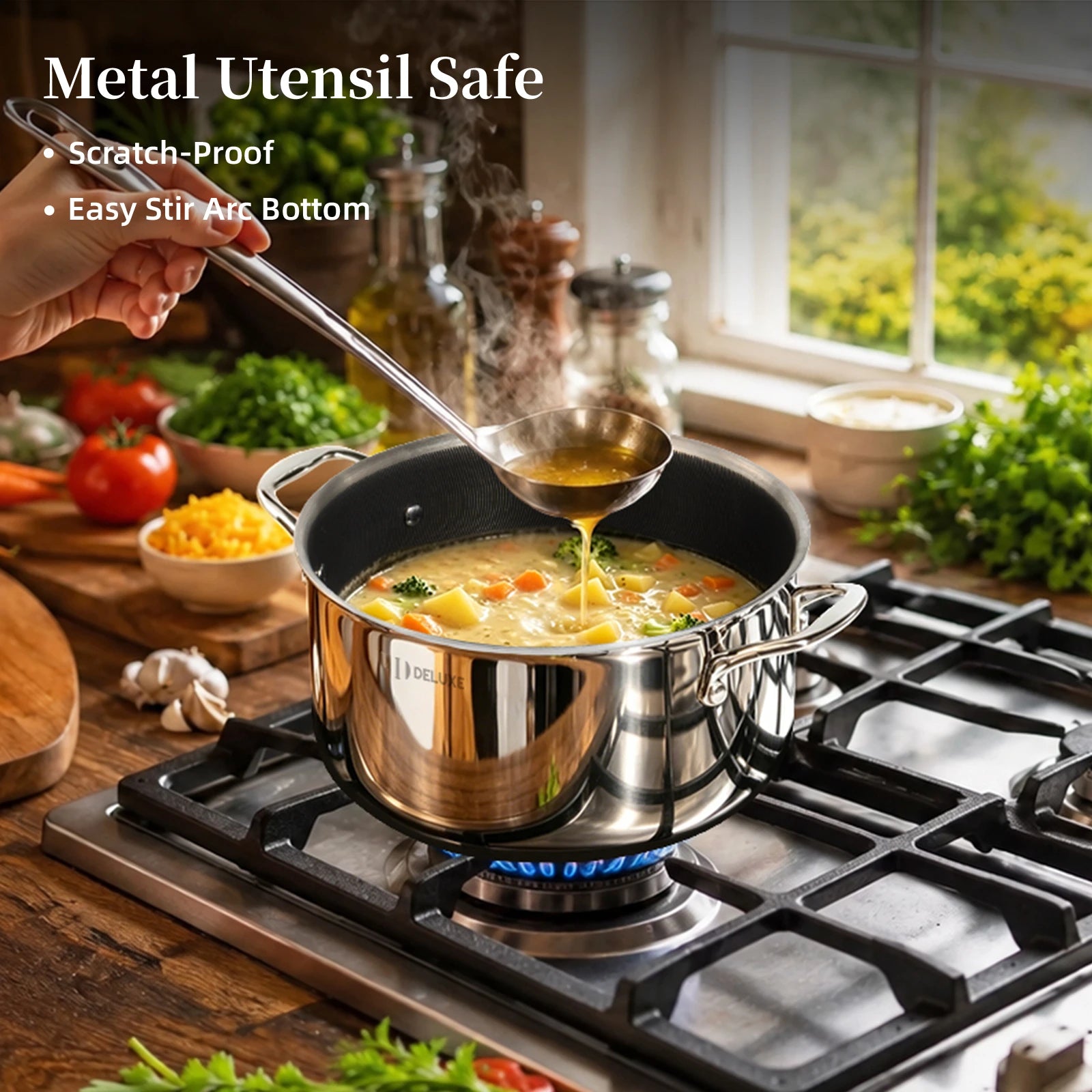 13-Piece Hybrid Ceramic Nonstick Stainless Steel Cookware Set - Deluxe Cookware