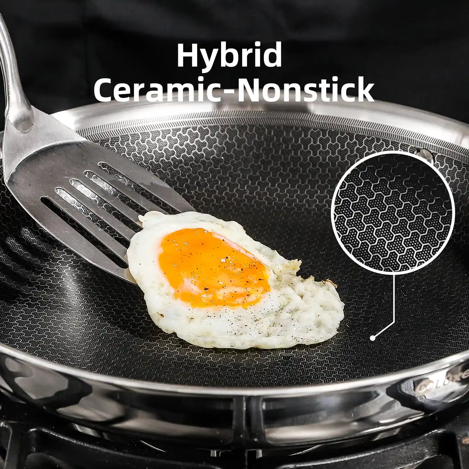 Fried egg on a nonstick Hybrid Ceramic-Nonstick frying pan