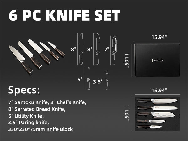 DELUXE 6 Pcs Kitchen Knife Sets - Deluxe Cookware