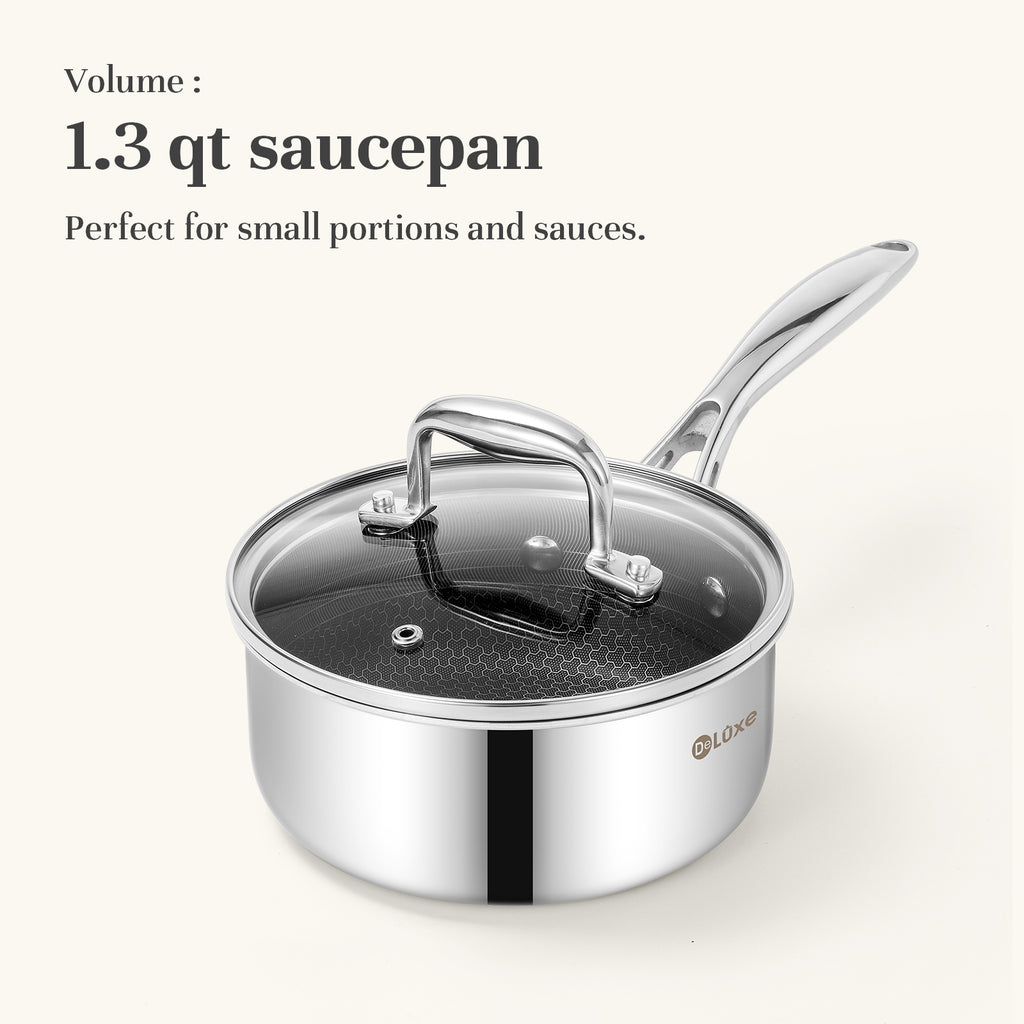 Deluxe Hybrid 1.3QT Saucepan with Lid - Deluxe Cookware