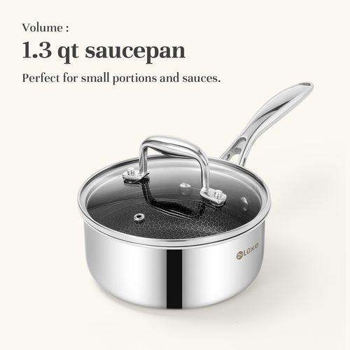 Deluxe Hybrid 1.3QT Saucepan with Lid - Deluxe Cookware