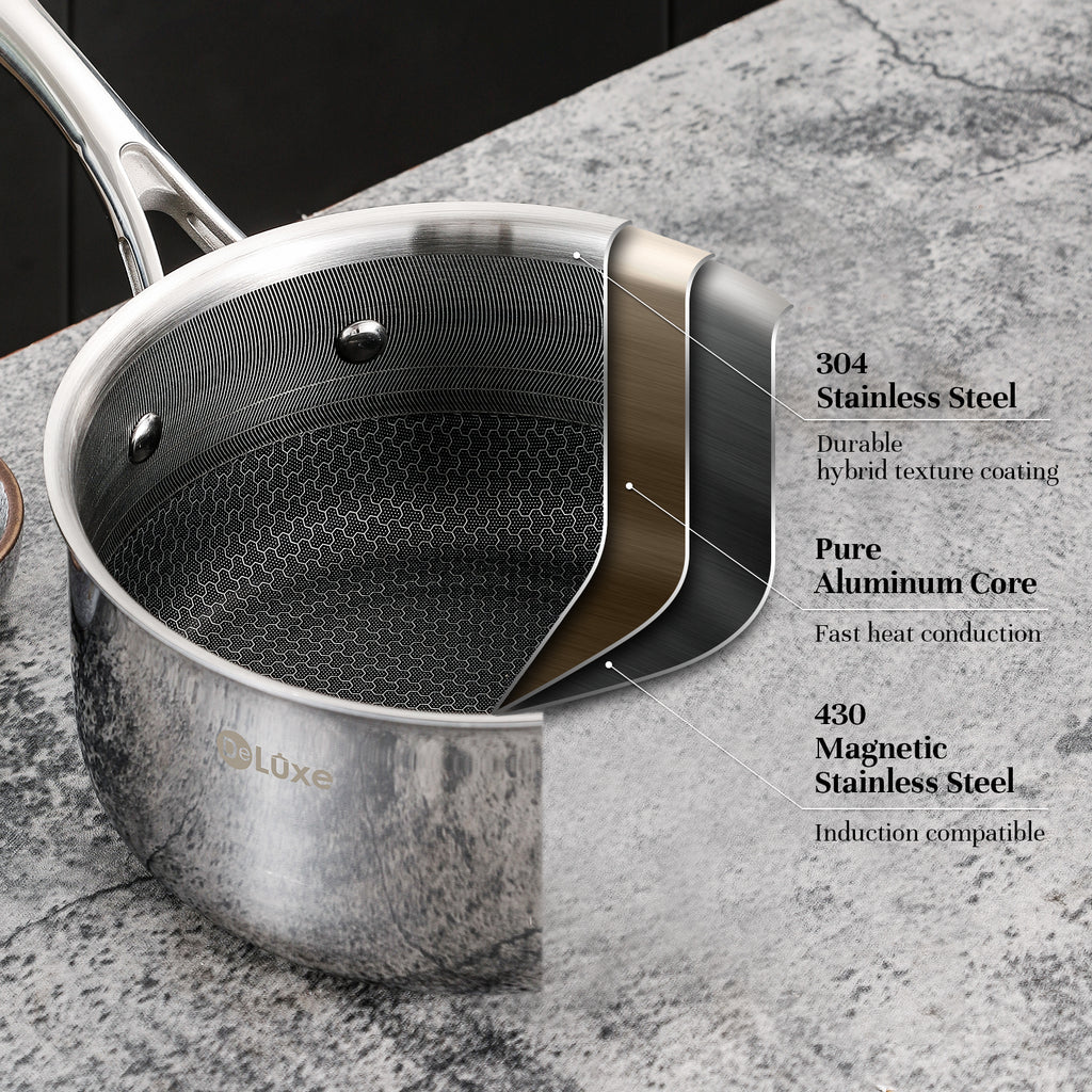 Hybrid surface with etched stainless steel and ceramic non stick coating