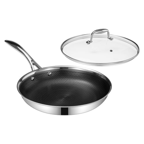 DELUXE Hybrid 12-Inch Fry Pan with Tempered Glass Lid - Deluxe Cookware