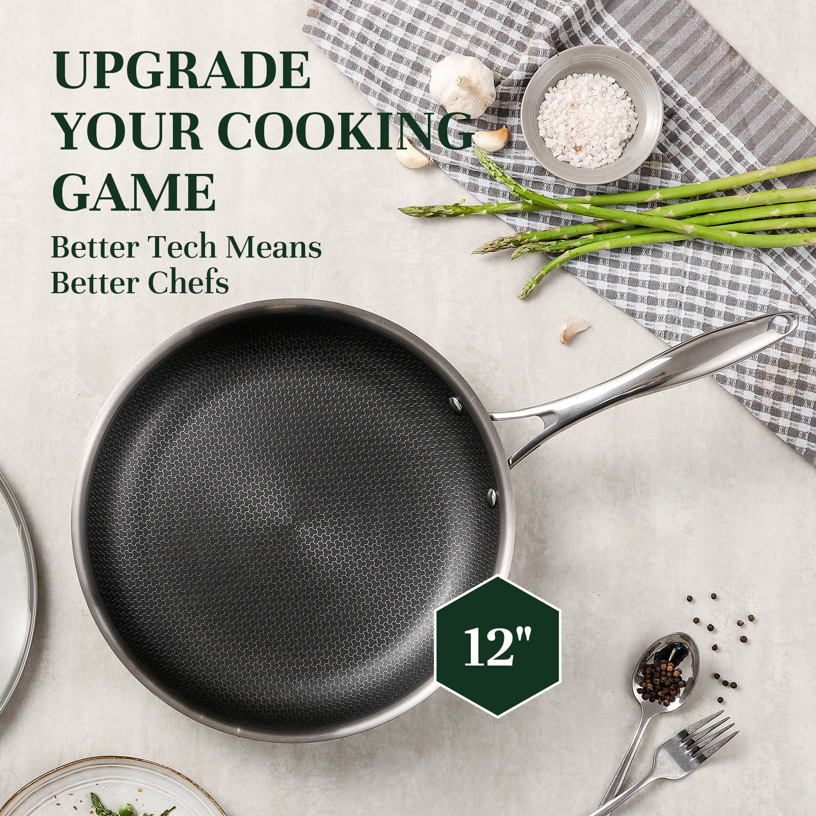 DELUXE Hybrid 12-Inch Fry Pan with Tempered Glass Lid - Deluxe Cookware