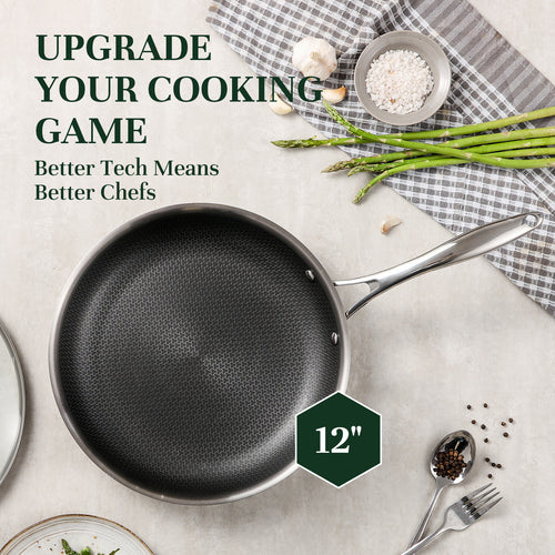 DELUXE Hybrid 12-Inch Fry Pan with Tempered Glass Lid - Deluxe Cookware