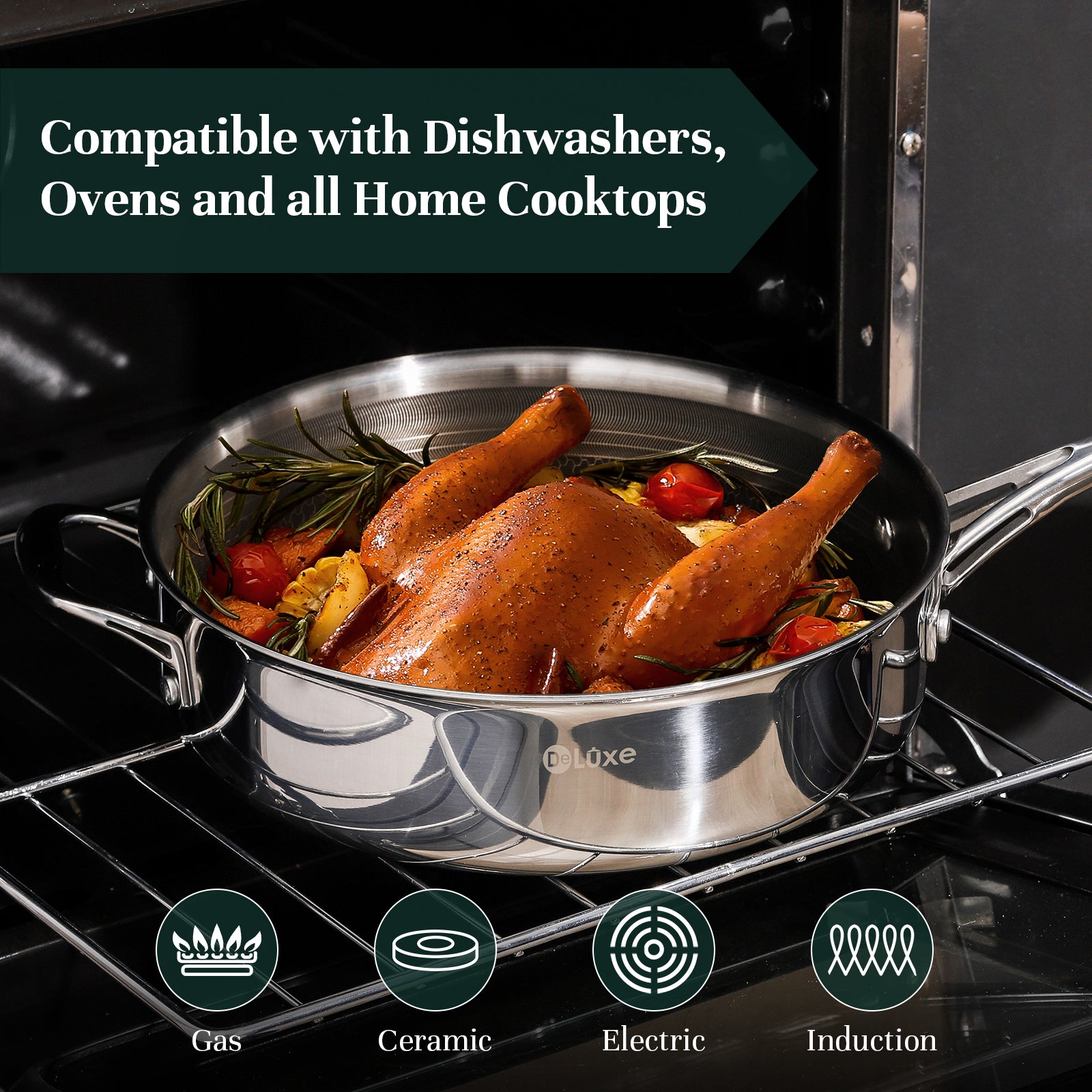 Deluxe Hybrid 3.7QT Deep Sauté Pan with Lid - Deluxe Cookware