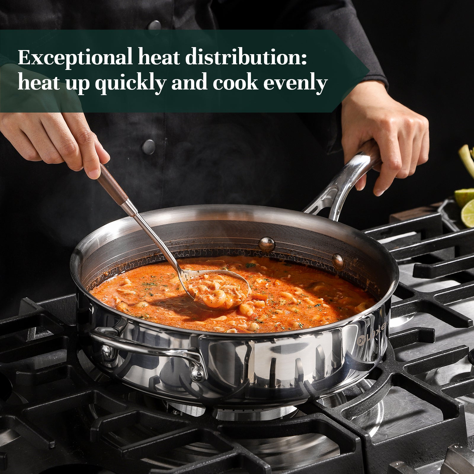 Deluxe Hybrid 3.7QT Deep Sauté Pan with Lid - Deluxe Cookware