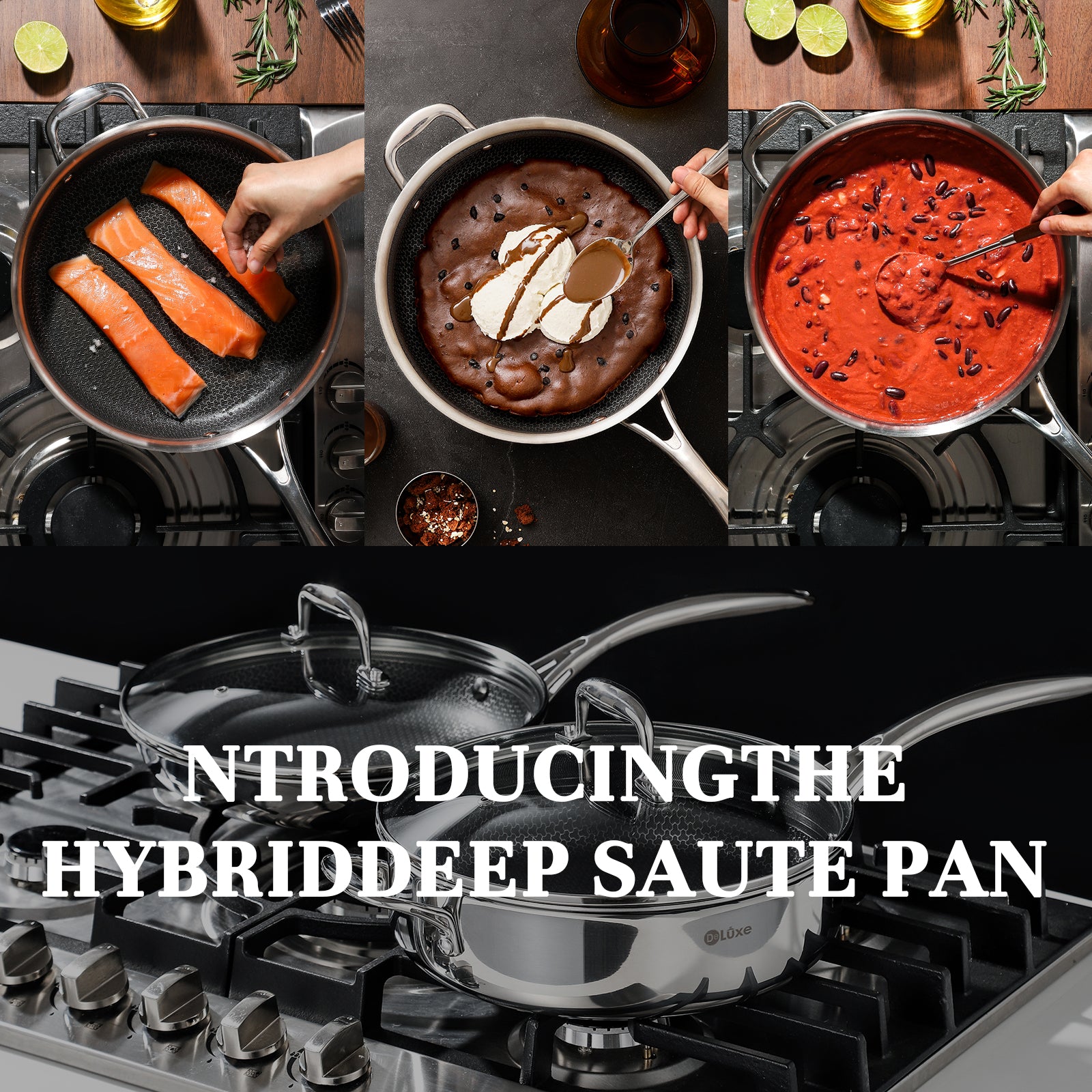 Deluxe Hybrid 3.7QT Deep Sauté Pan with Lid - Deluxe Cookware