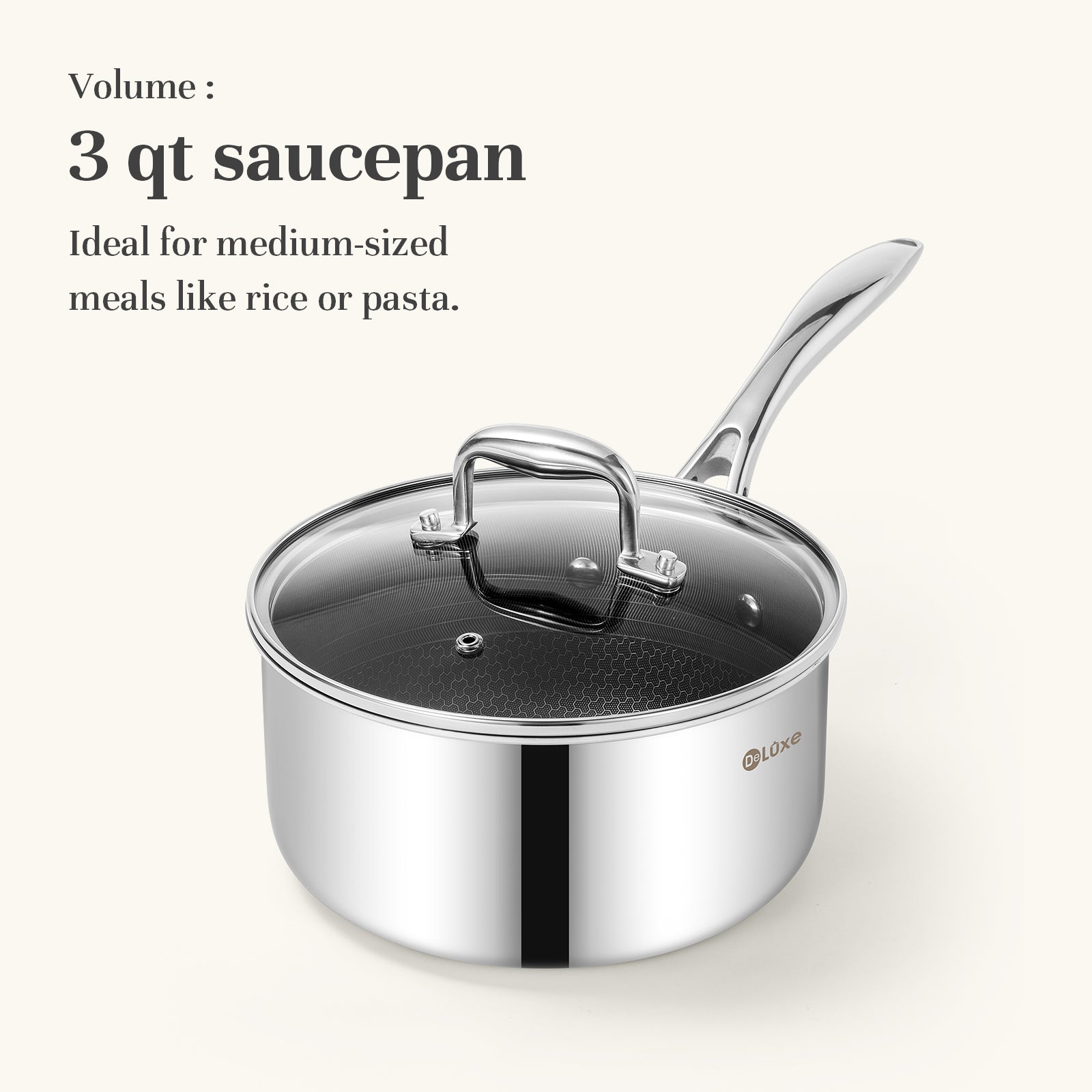 DELUXE Hybrid Ceramic Nonstick 3-Quart Saucepan - Deluxe Cookware